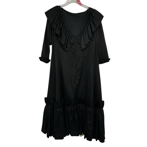 1950s Vintage Black Ruffle Midi Dress Handmade by Saks Fifth Avenue Seamstress - Picture 7 of 10